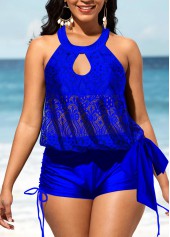 Bib Neck Tie Side Lace Stitching Tankini Set