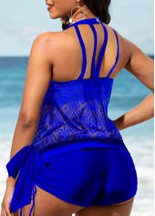 Bib Neck Tie Side Lace Stitching Tankini Set