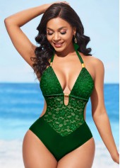 Halter Green Lace Stitching One Piece Swimwear