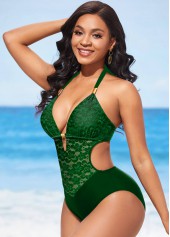 Halter Green Lace Stitching One Piece Swimwear