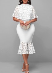 White Shawl and Sleeveless Lace Patchwork Dress