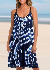 Spaghetti Strap Navy Blue Tie Dye Cover Up Dress