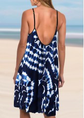 Spaghetti Strap Navy Blue Tie Dye Cover Up Dress