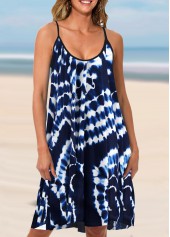 Spaghetti Strap Navy Blue Tie Dye Cover Up Dress