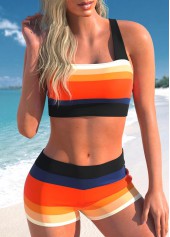 Multi Color Stripe Print Cross Strap Bikini Set