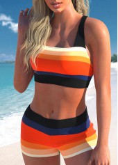 Multi Color Stripe Print Cross Strap Bikini Set