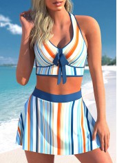Stripe Print Multi Color High Waisted Bikini Set