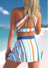 Stripe Print Multi Color High Waisted Bikini Set