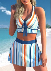 Stripe Print Multi Color High Waisted Bikini Set
