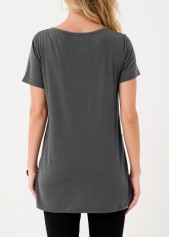 Dark Grey Decorative Button Asymmetric Hem T Shirt