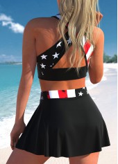 High Waisted Cross Strap American Flag Print Bikini Set