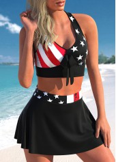High Waisted Cross Strap American Flag Print Bikini Set