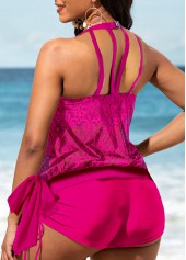 Bib Neck Drawstring Side Rose Red Tankini Set
