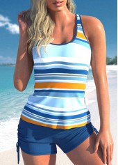 Multi Color Stripe Print Cutout Tankini Set