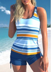 Multi Color Stripe Print Cutout Tankini Set