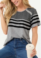 Light Grey Eyelet Striped T Shirt