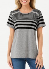 Light Grey Eyelet Striped T Shirt