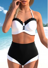 Black High Waisted Retro Contrast Bikini Set