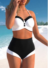 Black High Waisted Retro Contrast Bikini Set