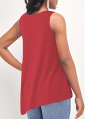 Asymmetric Hem Decorative Button Coral Red Tank Top