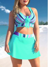 Plus Size Striped Ombre Cross Strap Cyan Bikini Set