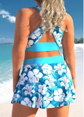 Cyan Plus Size Floral Print High Waisted Bikini Set