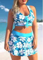 Cyan Plus Size Floral Print High Waisted Bikini Set