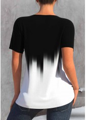 Ombre Lace Stitching Short Sleeve Black T Shirt