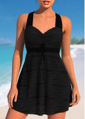 Black Wave Mesh Cross Strap Swimdress Top-No Bottom