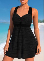 Black Wave Mesh Cross Strap Swimdress Top-No Bottom