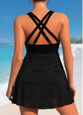 Black Wave Mesh Cross Strap Swimdress Top-No Bottom