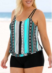 Cyan Plus Size Geometric Print Tankini Top-No Bottom