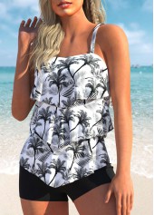 White Coconut Print Layered Hem Tankini Top-No Bottom