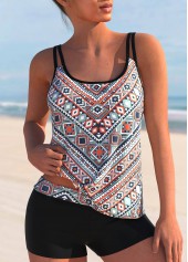 Tribal Print Multi Color Double Straps Tankini Set