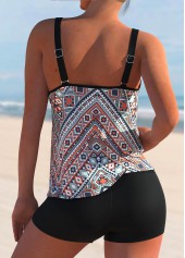 Tribal Print Multi Color Double Straps Tankini Set