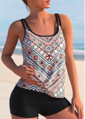 Tribal Print Multi Color Double Straps Tankini Set