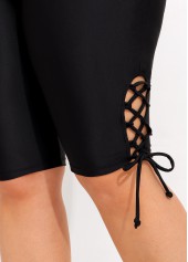 Lace Up Side Mid Waist Black Swim Shorts