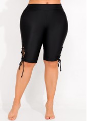 Lace Up Side Mid Waist Black Swim Shorts