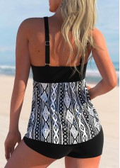 Black Tribal Geometric Print Tankini Set