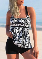 Black Tribal Geometric Print Tankini Set