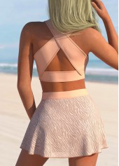 Lace Panel Light Pink High Waisted Bikini Set