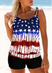 American Flag Print Double Straps Color Block Tankini Top-No Bottom