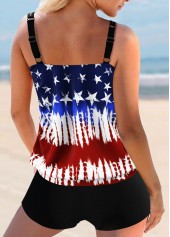 American Flag Print Double Straps Color Block Tankini Top-No Bottom
