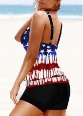American Flag Print Double Straps Color Block Tankini Top-No Bottom