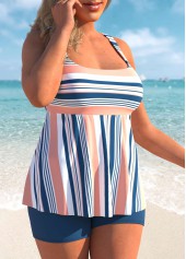 Striped Multi Color Wide Strap Tankini Set