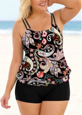 Multi Color Paisley Print Plus Size Tankini Top-No Bottom