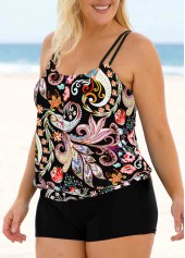 Multi Color Paisley Print Plus Size Tankini Top-No Bottom