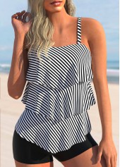 Striped Black Layered Hem Tankini Top-No Bottom