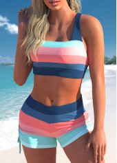 Multi Color Striped Cross Strap Bikini Set