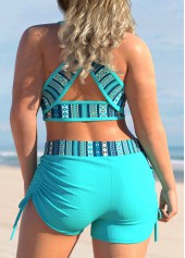 Striped Tribal Print Cyan Plus Size Bikini Set